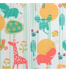 Beautiful kids blue yellow green white orange color elephant tree giraffe flower animals pattern roller blind